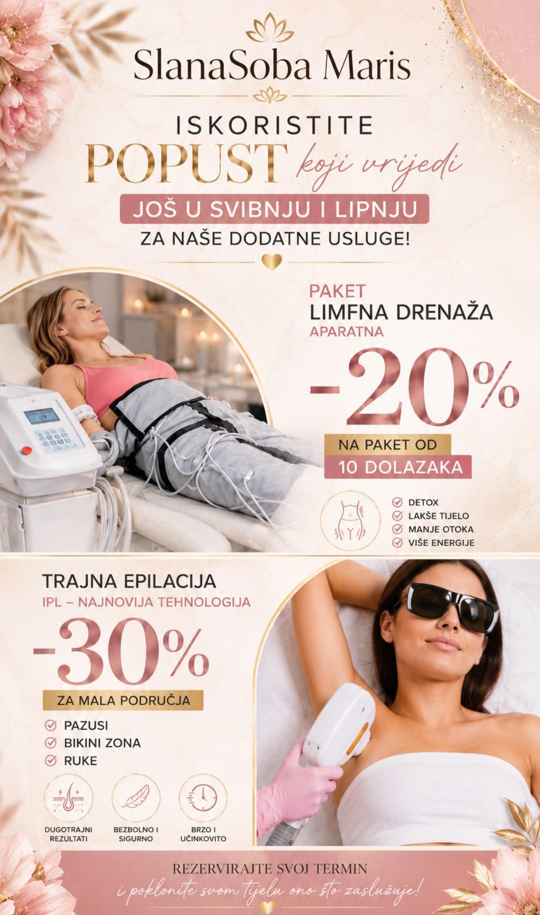 Slana soba Maris #zagreb Tretmani tijela Limfna drenaža 30 minuta - paket od 10 tretmana