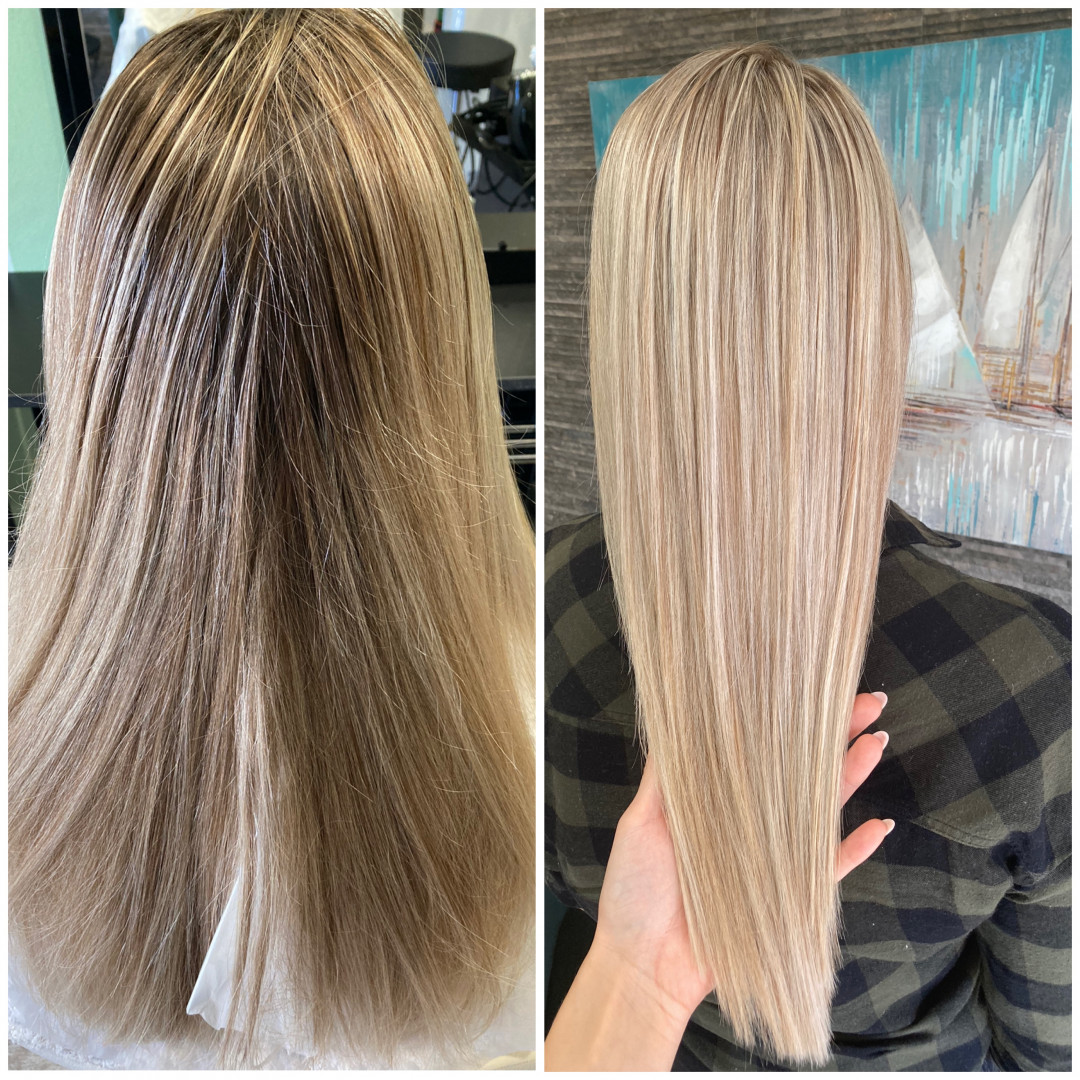 Timea #crikvenica Pramenovi Pramenovi na foliju + šišanje + fen frizura - duga kosa