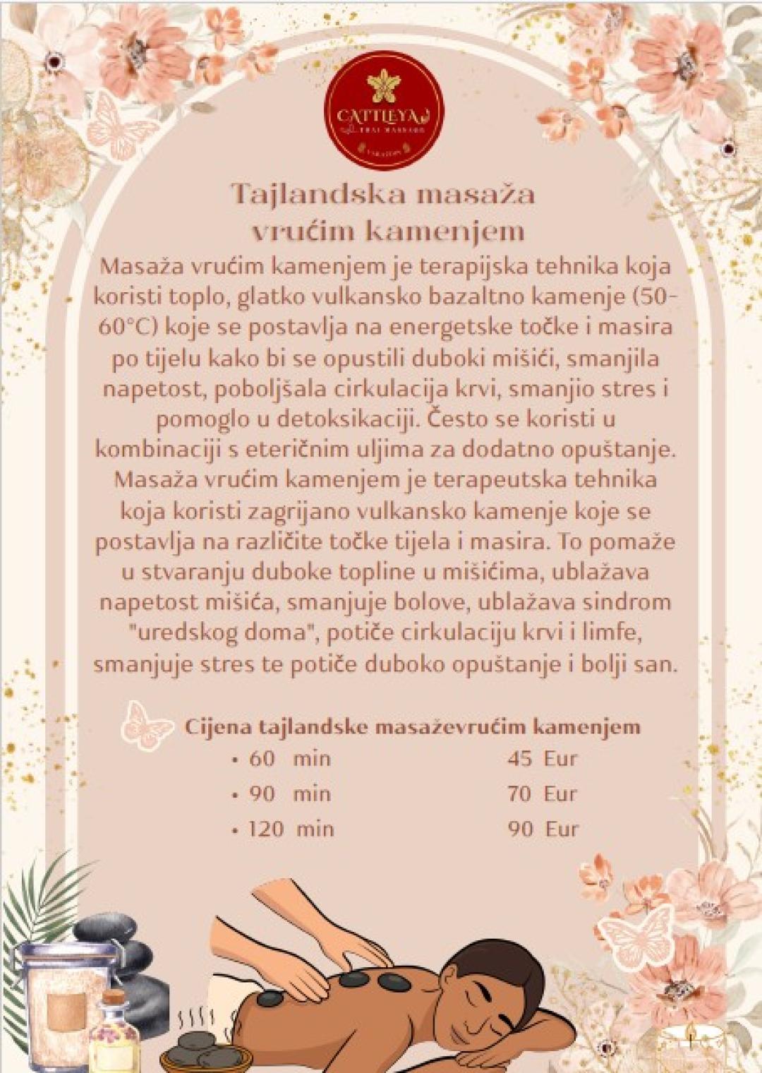 Originalna tajlandska masaža vrućim kamenjem - Cattleya, Varaždin Masaža vulkanskim kamenjem Masaža Masaža vulkanskim kamenjem, Varaždin, Centar