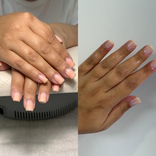 Antonela beauty studio #zagreb Manikura Manikura + gradivni trajni lak Slika prije i poslije.
Nokti