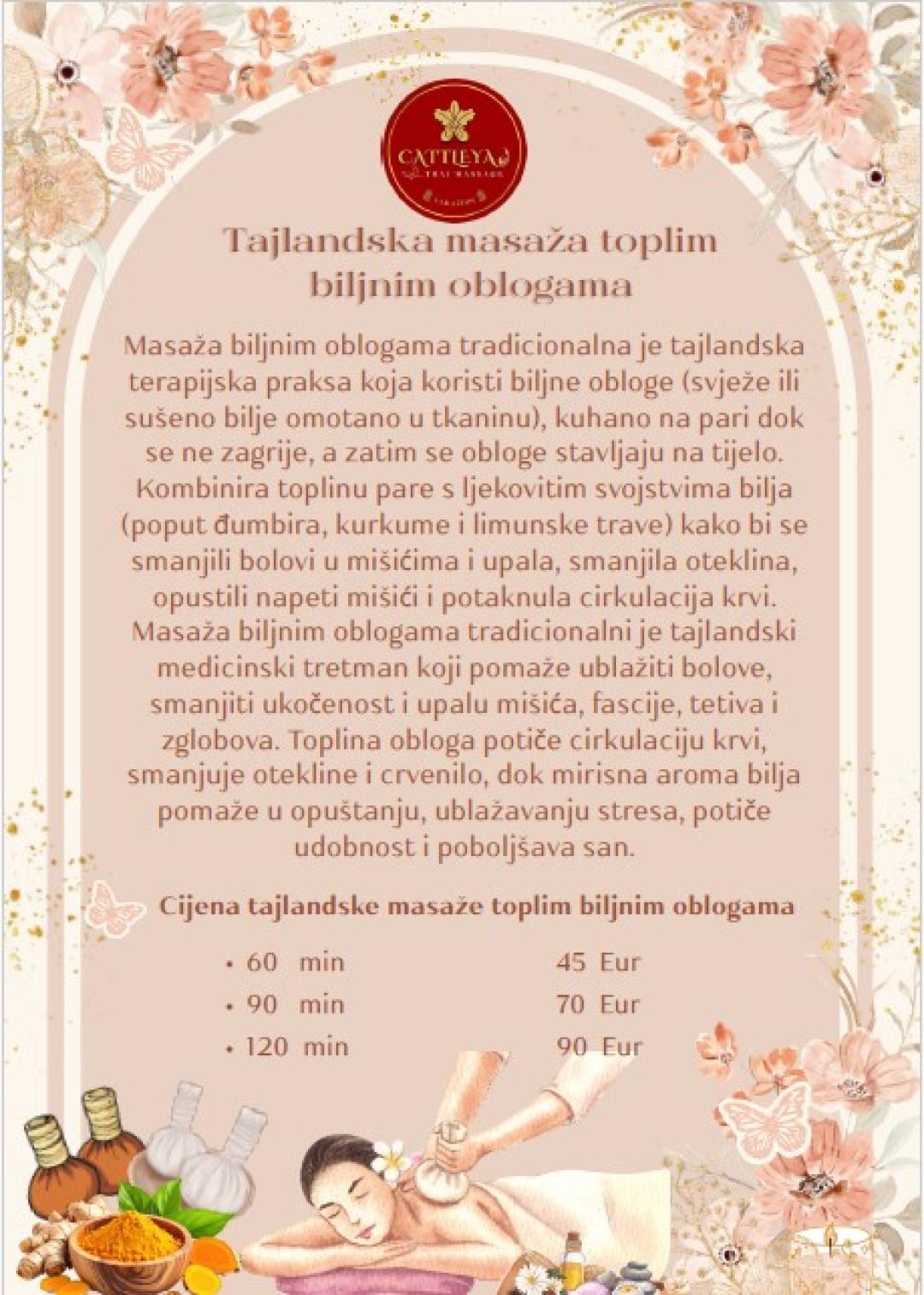 Originalna tajlandska masaža toplim biljnim oblogama - Cattleya, Varaždin Masaža biljnim jastučićima Masaža Masaža biljnim jastučićima, Varaždin, Centar