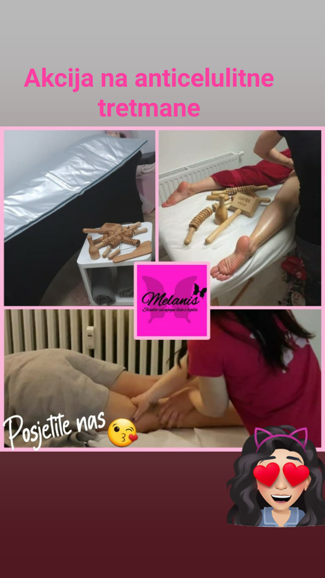 Melanis i Silueta studio za njegu lica i tijela #zagreb Masaža cijelog tijela Maderoterapija - cijele noge, guza, trbuh - 10 tretmana sa skockicom