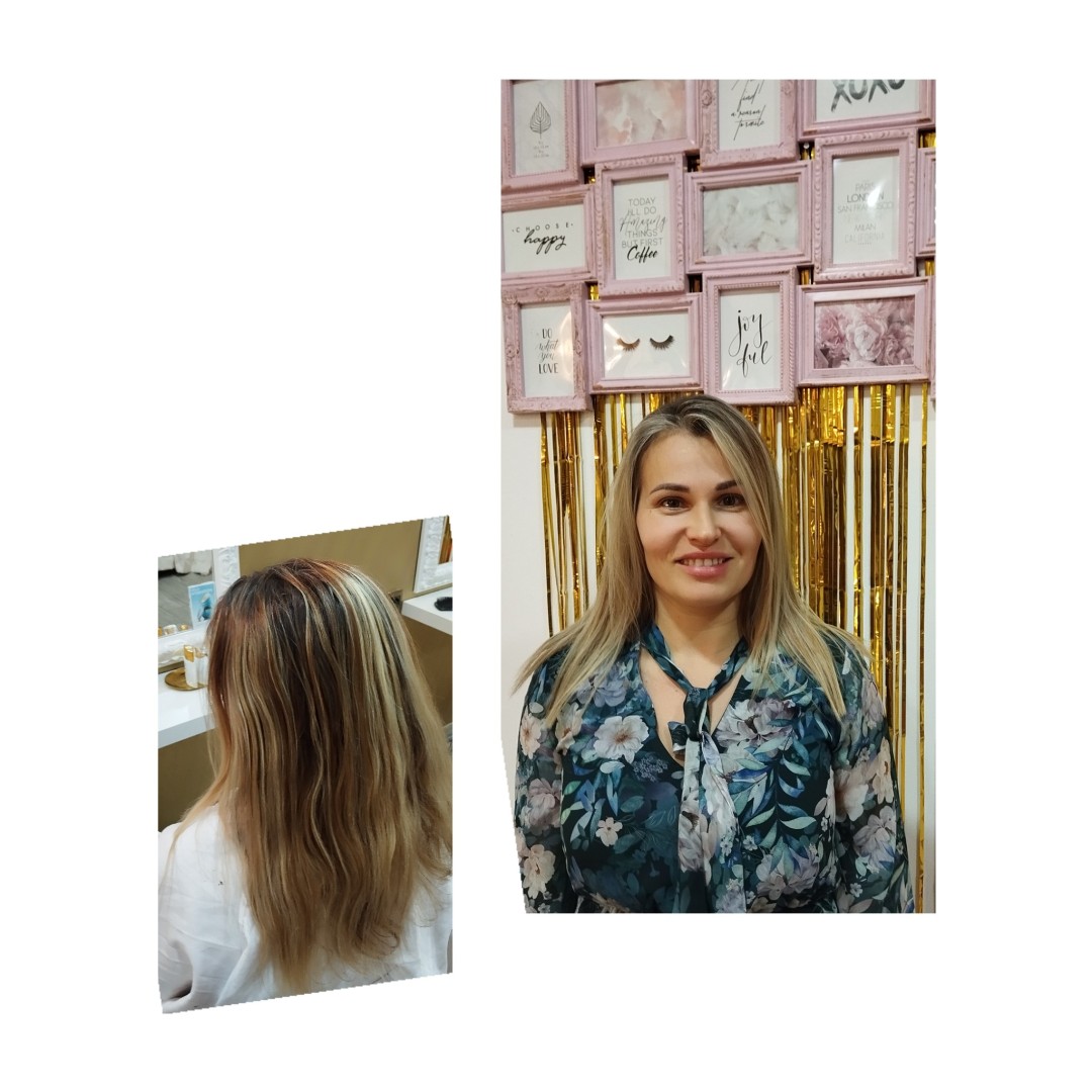 Hairlookboutique #zagreb Bojanje kose Pranje kose + sušenje + fen frizura + pramenovi + preljev - poluduga kosa