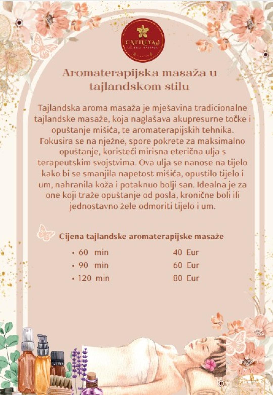 Relaksirajuća tajlandska uljna aroma masaža - 60 minuta - Cattleya, Varaždin Tajlandska masaža Masaža Tajlandska masaža, Varaždin, Centar