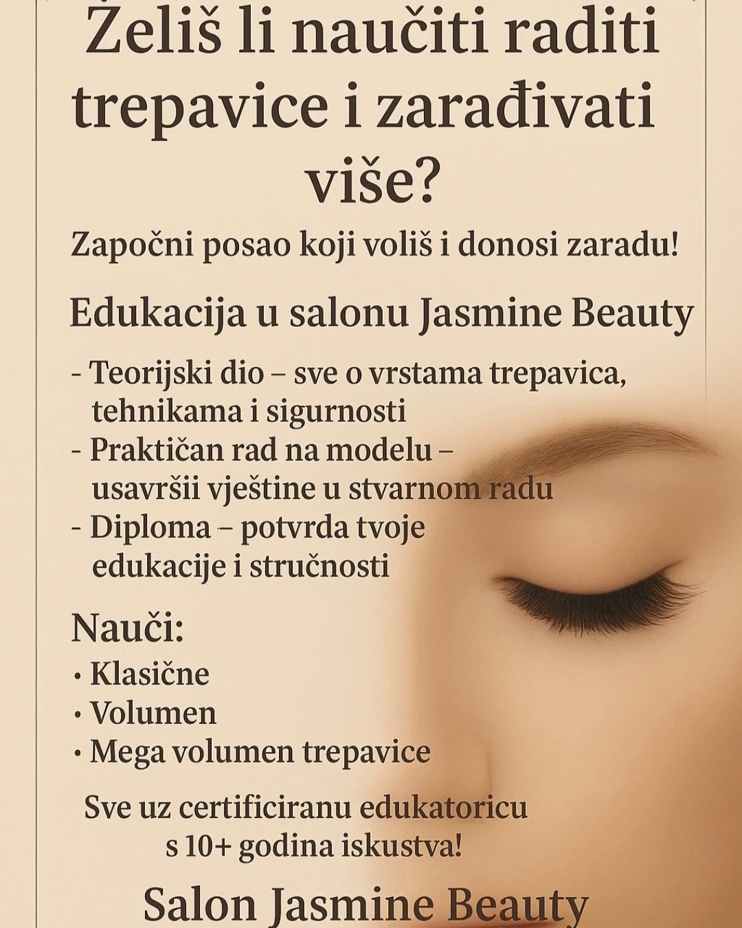 Edukacija ugradnja trepavica - mega volumen - Jasmine beauty, Zagreb Nadogradnja trepavica Lice Nadogradnja trepavica, Zagreb, Donja Dubrava