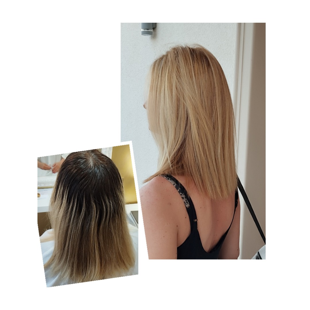 Hairlookboutique #zagreb Feniranje i stiliziranje Bojanje kose + pranje kose + sušenje + žensko šišanje + fen frizura - poluduga kosa