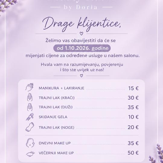 Beauty studio by Doria #zagreb Nove cijene